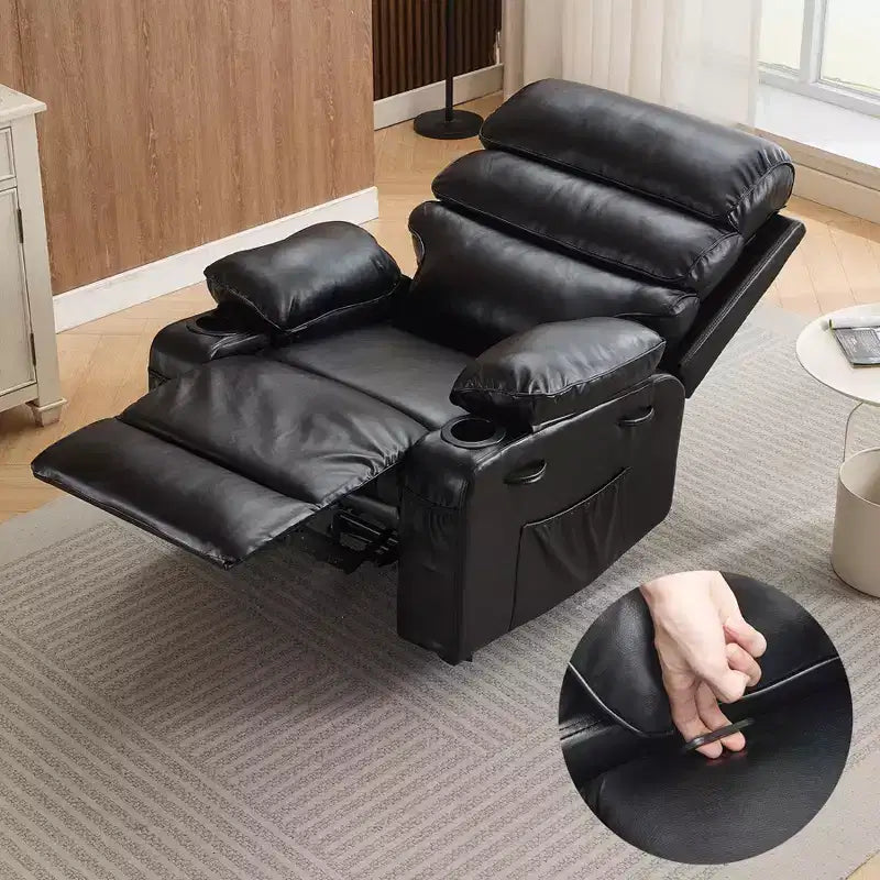 Extra Wide PU Leather Recliner Chair for Adults with Massage & Heat  Cup Holder, Side Pockets, Plush Comfort for Living Room & Bedroom