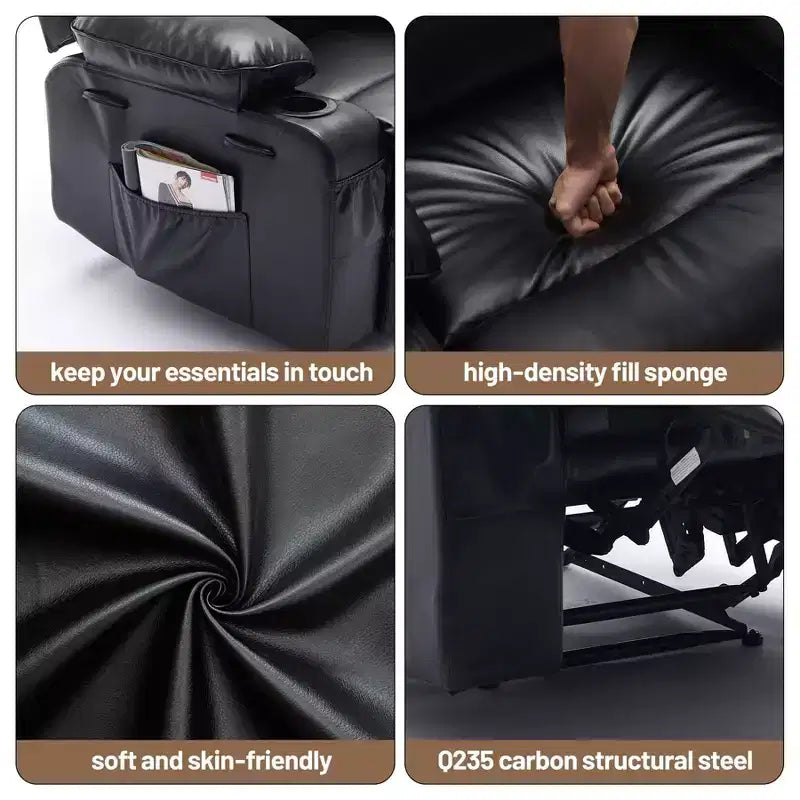 Extra Wide PU Leather Recliner Chair for Adults with Massage & Heat  Cup Holder, Side Pockets, Plush Comfort for Living Room & Bedroom