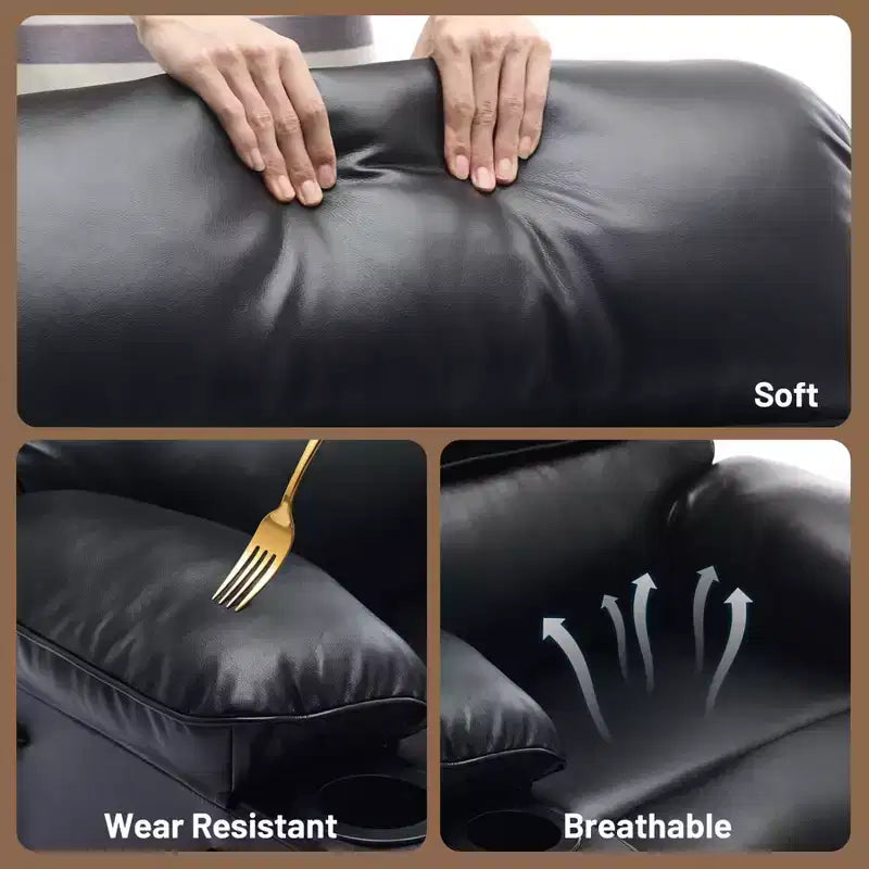 Extra Wide PU Leather Recliner Chair for Adults with Massage & Heat  Cup Holder, Side Pockets, Plush Comfort for Living Room & Bedroom