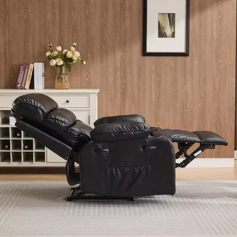 Extra Wide PU Leather Recliner Chair for Adults with Massage & Heat  Cup Holder, Side Pockets, Plush Comfort for Living Room & Bedroom