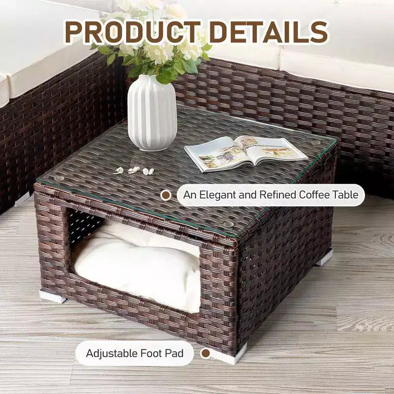 Juego de conversación de 4 piezas Karl Home Patio de mimbre marrón con cojines beige