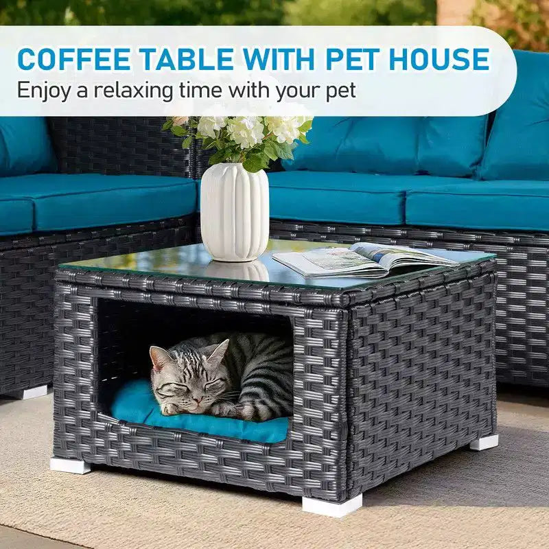 Juego de conversación de 4 piezas Karl Home Patio de mimbre marrón con cojines beige