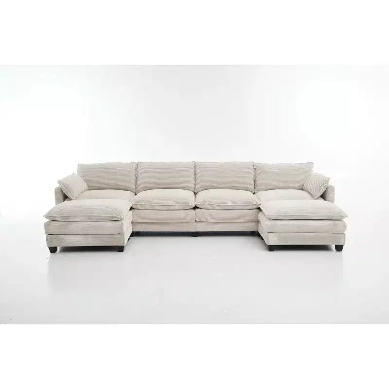 Hyleory Spacious Corduroy U-Shaped Sectional Sofa with 2 Movable Ottomans - Modular Comfort for Modern Living