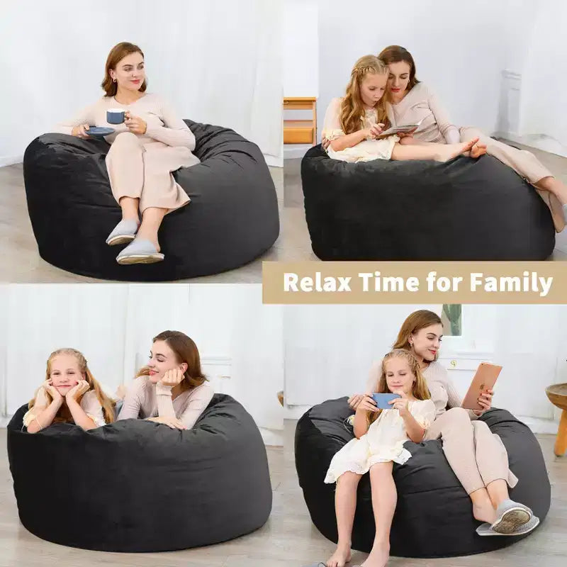 COZONY 3 Foot Memory Foam Bean Bag Chair - Soft Dutch Velvet Fabric, Round Sofa with Filling Included for Adults