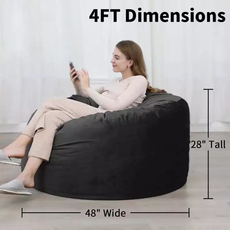 COZONY 3 Foot Memory Foam Bean Bag Chair - Soft Dutch Velvet Fabric, Round Sofa with Filling Included for Adults