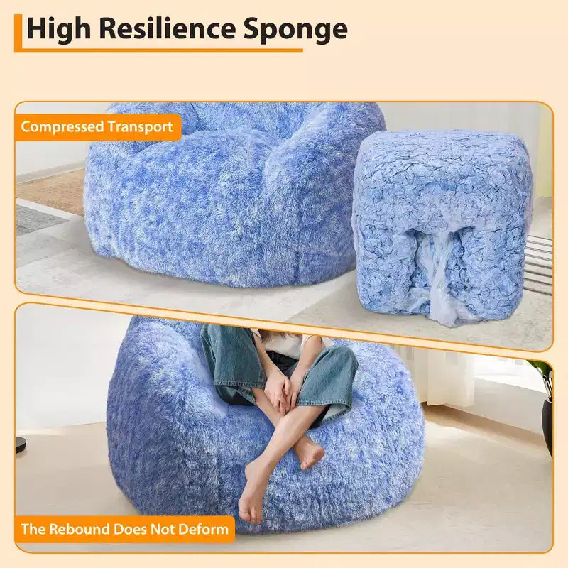 COZONY Adult Faux Fur Bean Bag Chair - Soft Fluffy with Armrest, High-Density Foam Lazy Sofa for Reading, Living Room Floor Couch