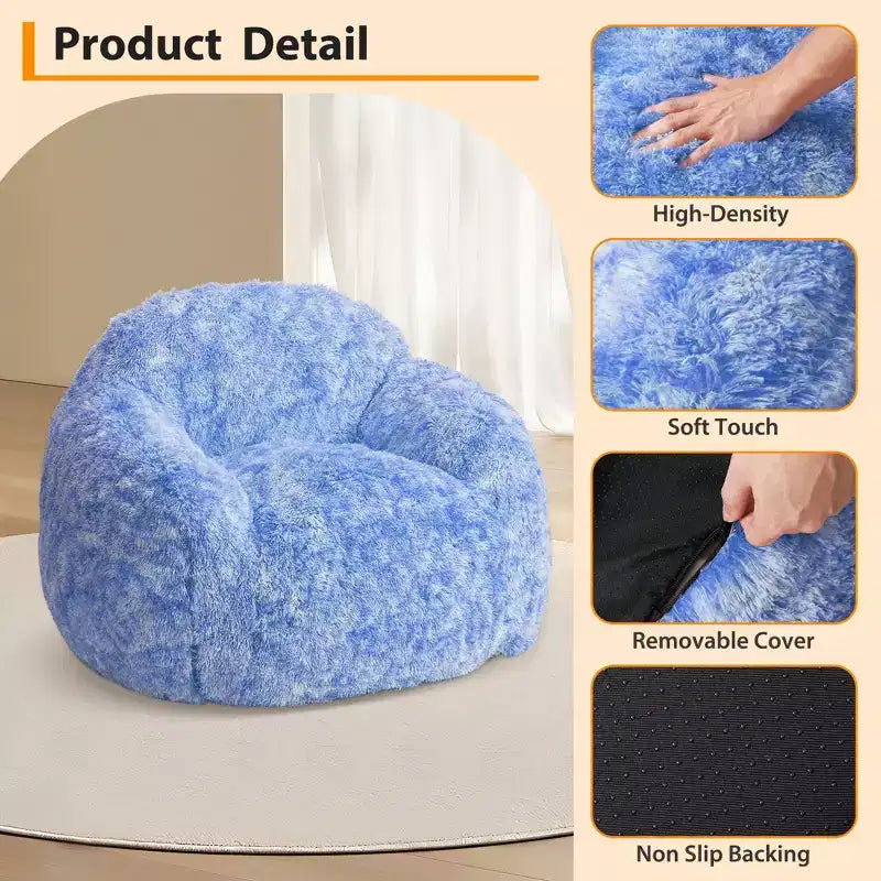 COZONY Adult Faux Fur Bean Bag Chair - Soft Fluffy with Armrest, High-Density Foam Lazy Sofa for Reading, Living Room Floor Couch