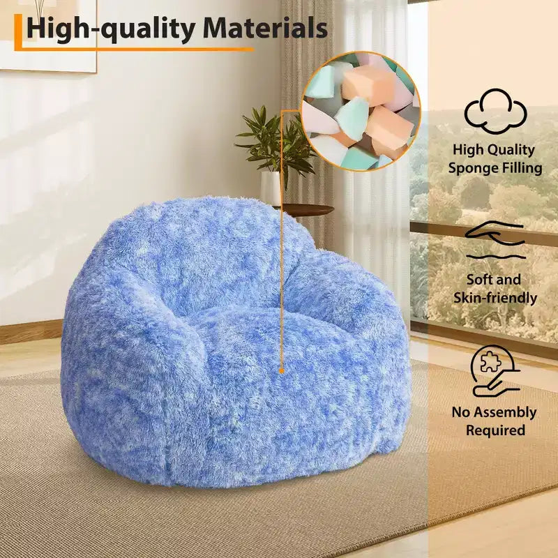 COZONY Adult Faux Fur Bean Bag Chair - Soft Fluffy with Armrest, High-Density Foam Lazy Sofa for Reading, Living Room Floor Couch
