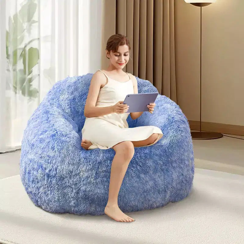 COZONY Adult Faux Fur Bean Bag Chair - Soft Fluffy with Armrest, High-Density Foam Lazy Sofa for Reading, Living Room Floor Couch