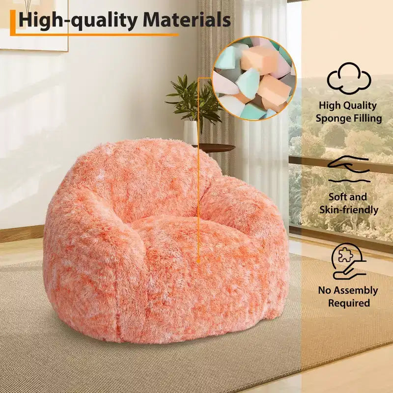 COZONY Adult Faux Fur Bean Bag Chair - Soft Fluffy with Armrest, High-Density Foam Lazy Sofa for Reading, Living Room Floor Couch