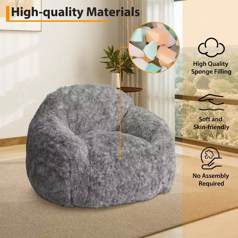 COZONY Adult Faux Fur Bean Bag Chair - Soft Fluffy with Armrest, High-Density Foam Lazy Sofa for Reading, Living Room Floor Couch