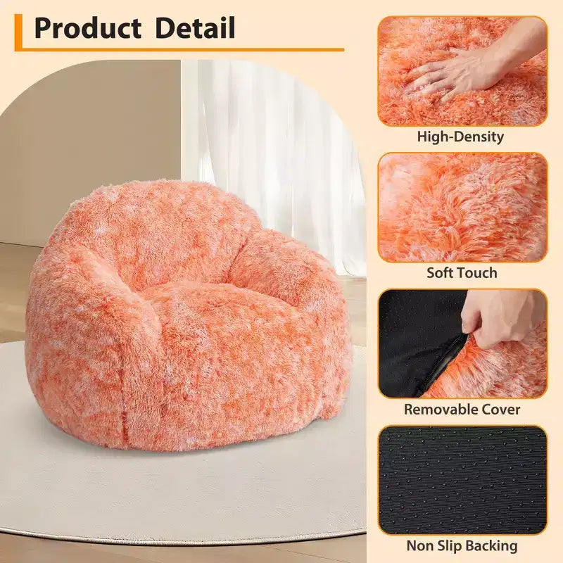 COZONY Adult Faux Fur Bean Bag Chair - Soft Fluffy with Armrest, High-Density Foam Lazy Sofa for Reading, Living Room Floor Couch