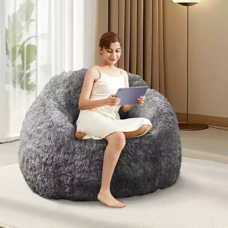 COZONY Adult Faux Fur Bean Bag Chair - Soft Fluffy with Armrest, High-Density Foam Lazy Sofa for Reading, Living Room Floor Couch