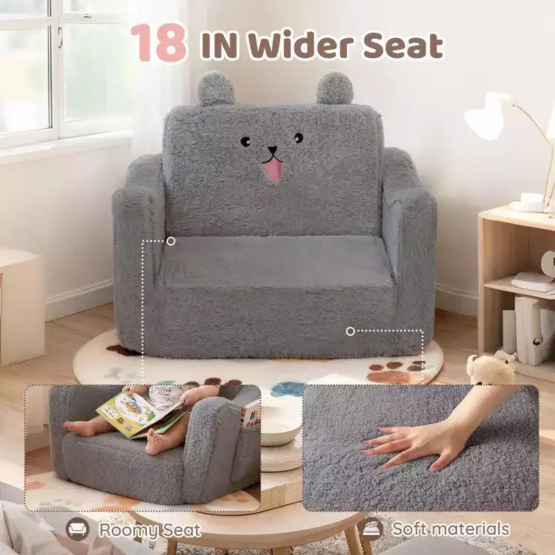 Kinder King Toddler Sofa Chair, 2-in-1 Foldable Baby Couch Flip Open Sofa Bed for Playroom