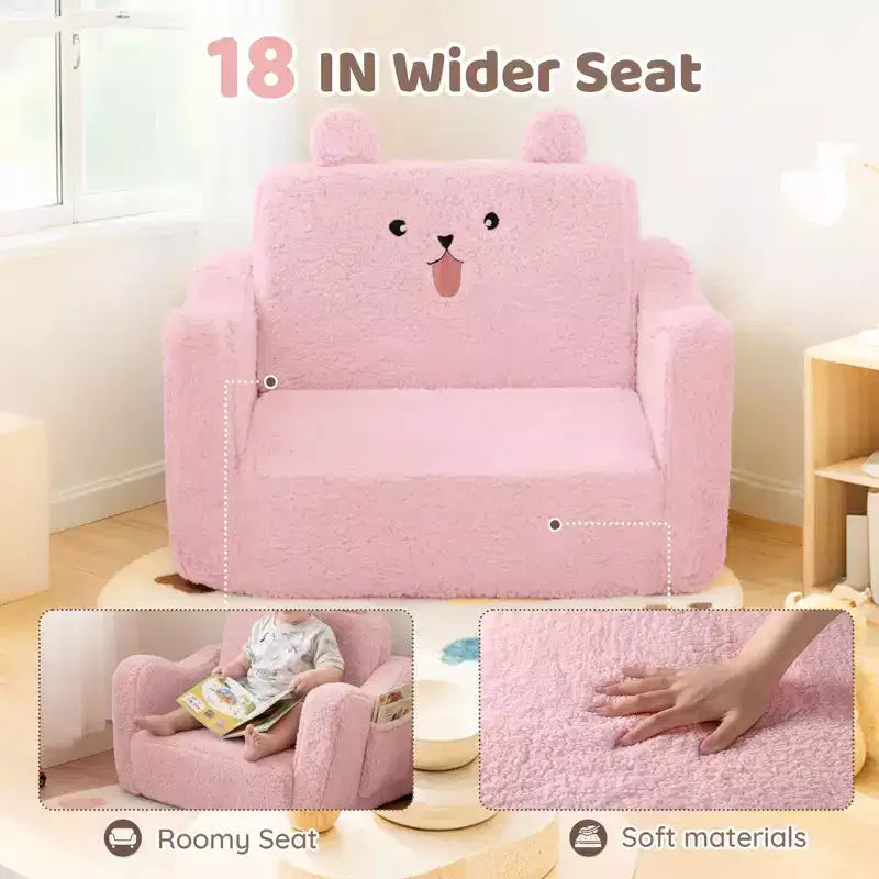 Kinder King Toddler Sofa Chair, 2-in-1 Foldable Baby Couch Flip Open Sofa Bed for Playroom
