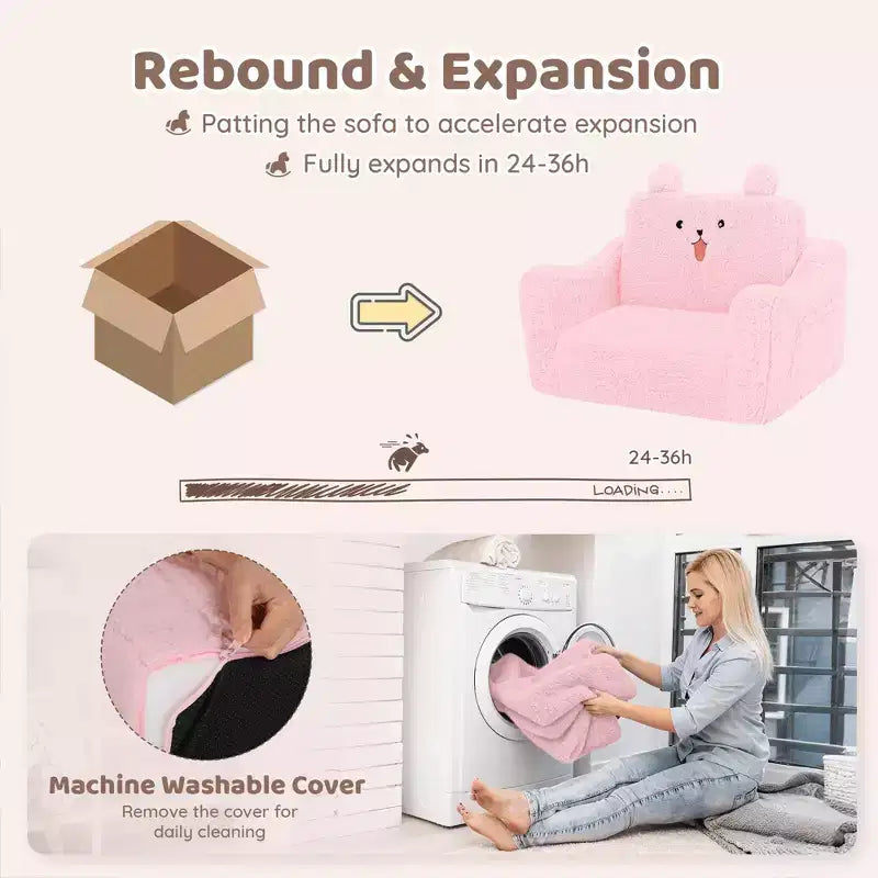 Kinder King Toddler Sofa Chair, 2-in-1 Foldable Baby Couch Flip Open Sofa Bed for Playroom
