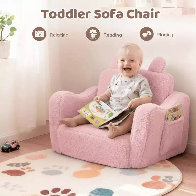 Kinder King Toddler Sofa Chair, 2-in-1 Foldable Baby Couch Flip Open Sofa Bed for Playroom