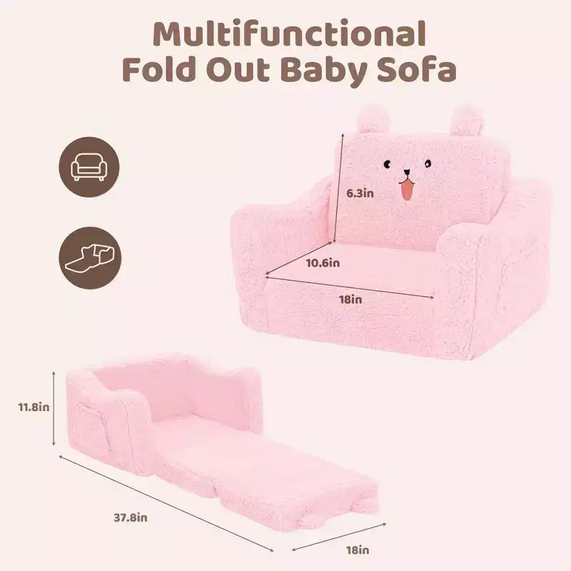 Kinder King Toddler Sofa Chair, 2-in-1 Foldable Baby Couch Flip Open Sofa Bed for Playroom
