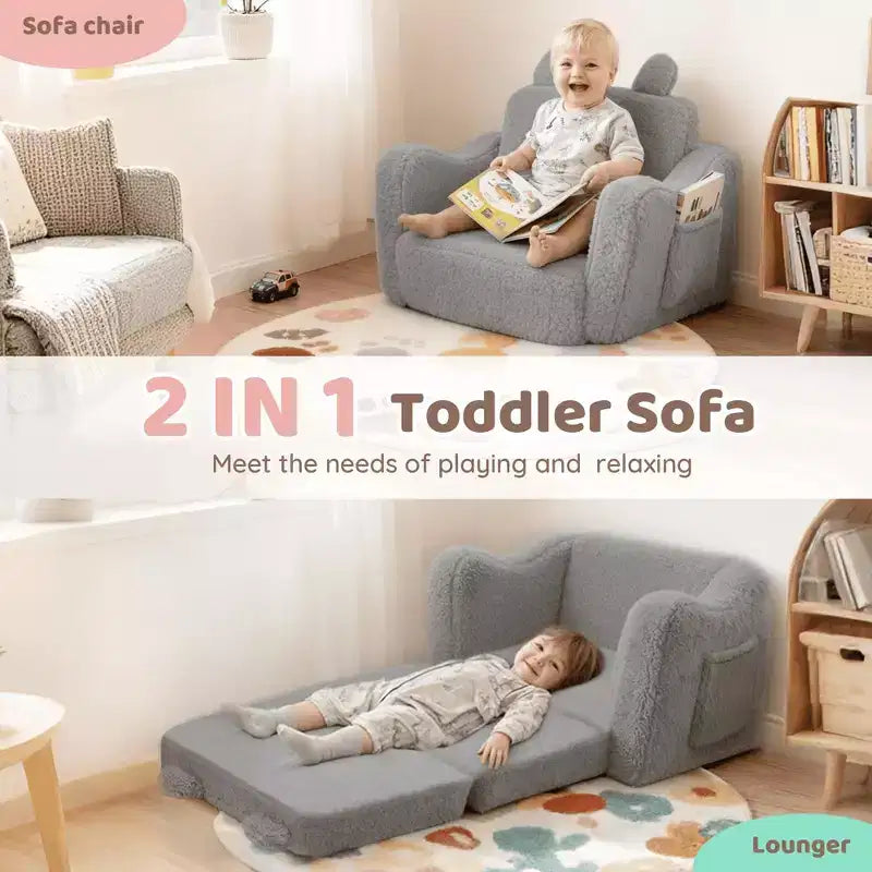 Kinder King Toddler Sofa Chair, 2-in-1 Foldable Baby Couch Flip Open Sofa Bed for Playroom