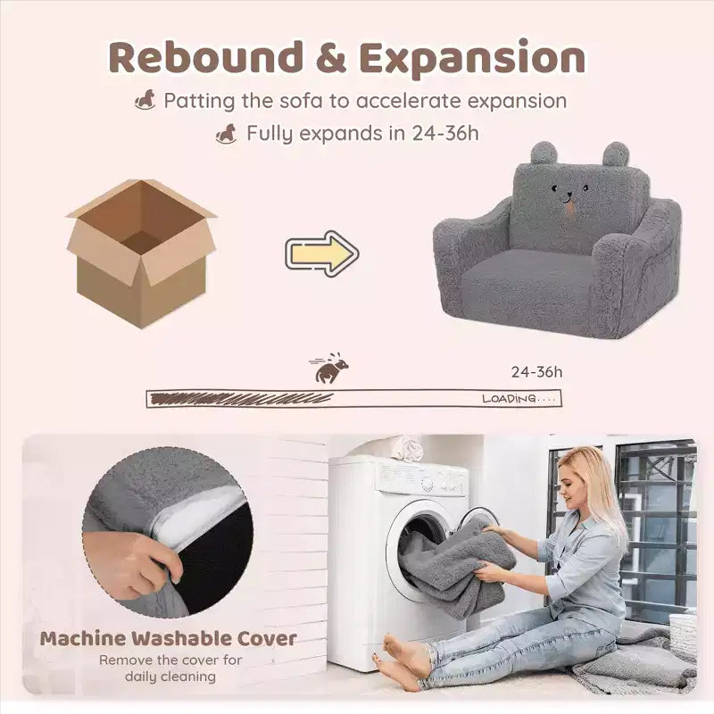 Kinder King Toddler Sofa Chair, 2-in-1 Foldable Baby Couch Flip Open Sofa Bed for Playroom