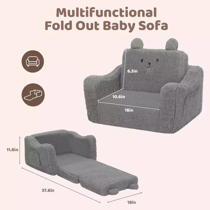 Kinder King Toddler Sofa Chair, 2-in-1 Foldable Baby Couch Flip Open Sofa Bed for Playroom
