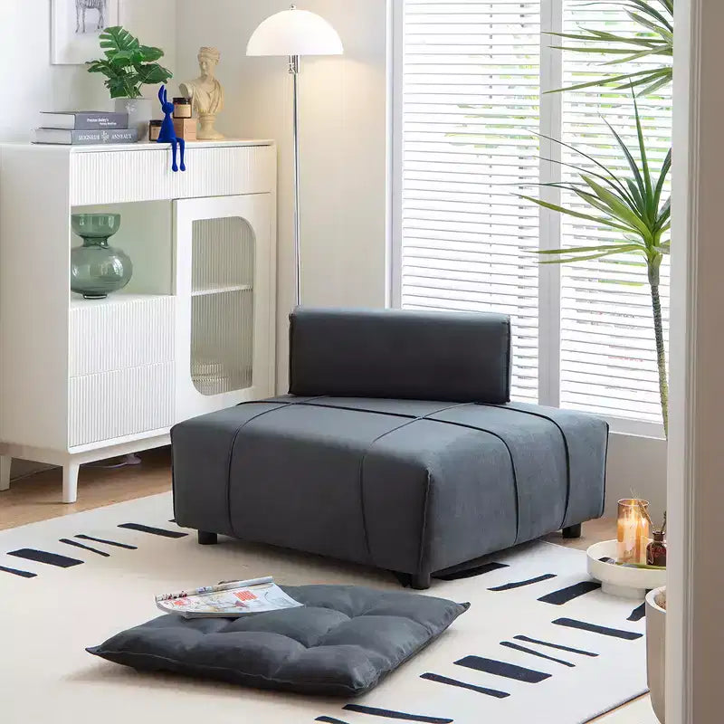 Modular Sectional Single Sofa with Removable Back Space Saving 35D High-Density Sponge Leather for Living Room Home Office, Dark Gray