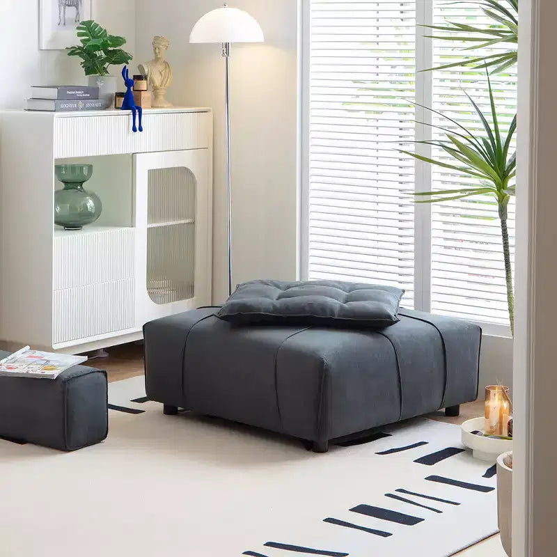 Modular Sectional Single Sofa with Removable Back Space Saving 35D High-Density Sponge Leather for Living Room Home Office, Dark Gray