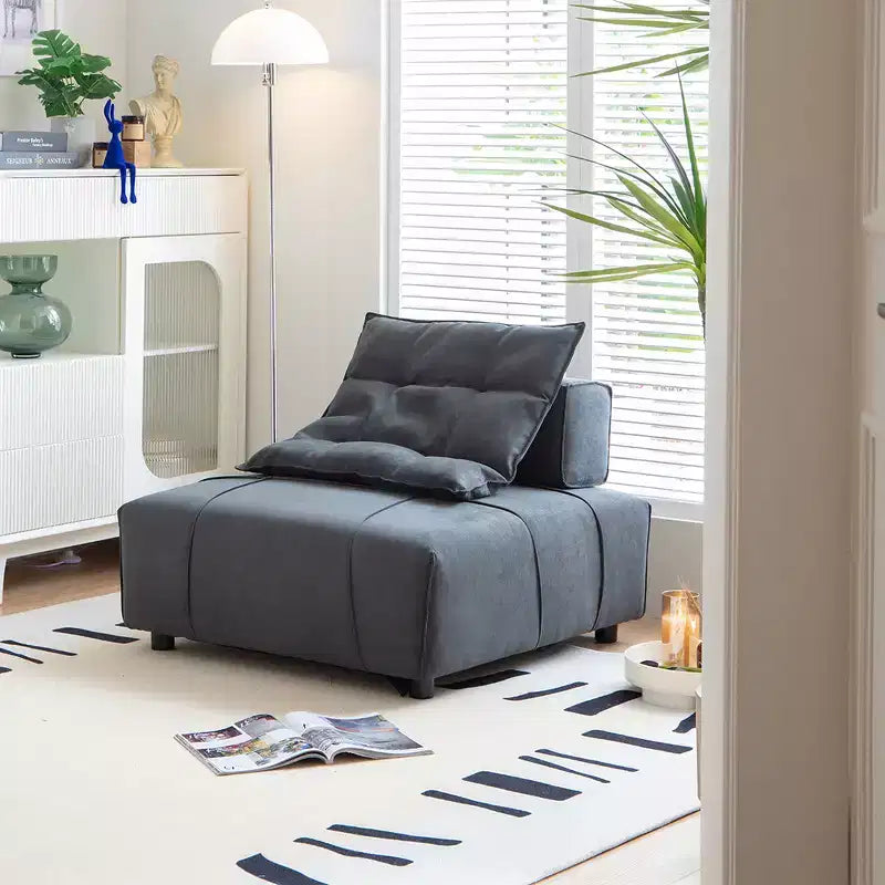Modular Sectional Single Sofa with Removable Back Space Saving 35D High-Density Sponge Leather for Living Room Home Office, Dark Gray
