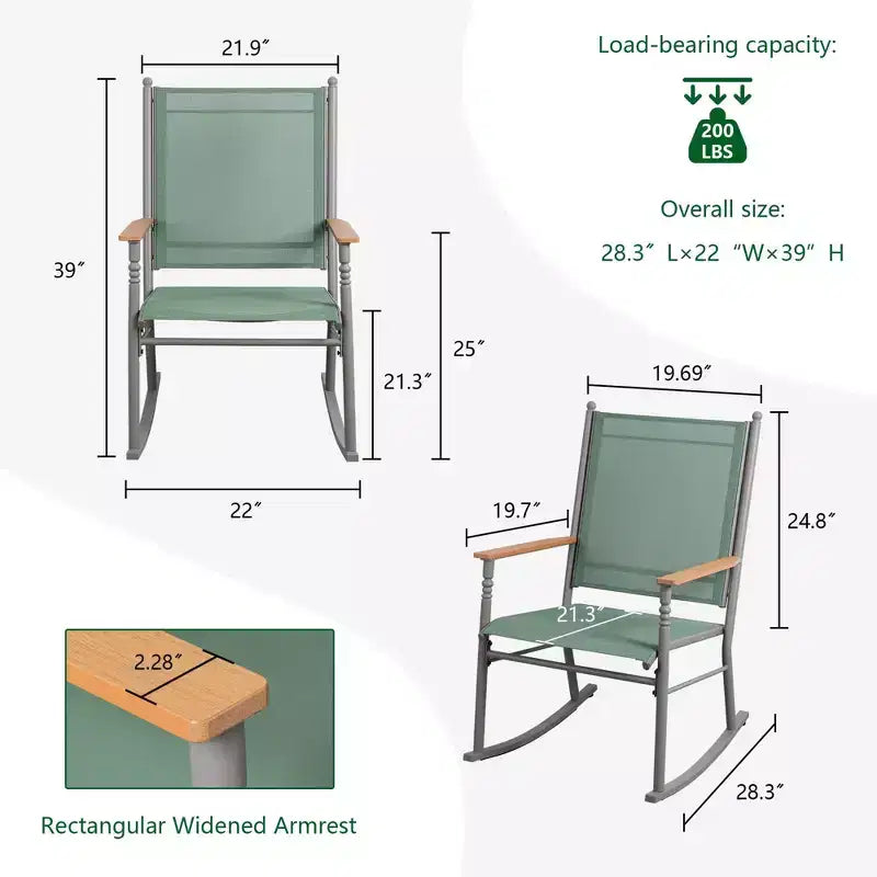 Celebalcony Outdoor Rocking Chairs Set of 2, High Back Patio Rocking Chair Set,Textilene Fabric Outdoor Rocking Chair for Porch,Patio,Balcony