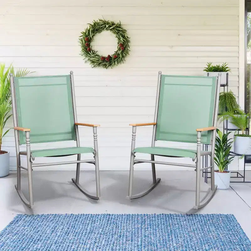 Celebalcony Outdoor Rocking Chairs Set of 2, High Back Patio Rocking Chair Set,Textilene Fabric Outdoor Rocking Chair for Porch,Patio,Balcony