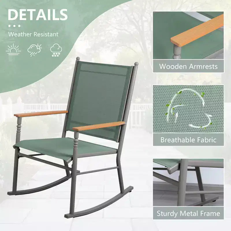 Celebalcony Outdoor Rocking Chairs Set of 2, High Back Patio Rocking Chair Set,Textilene Fabric Outdoor Rocking Chair for Porch,Patio,Balcony
