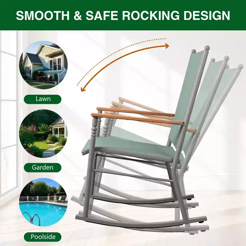 Celebalcony Outdoor Rocking Chairs Set of 2, High Back Patio Rocking Chair Set,Textilene Fabric Outdoor Rocking Chair for Porch,Patio,Balcony
