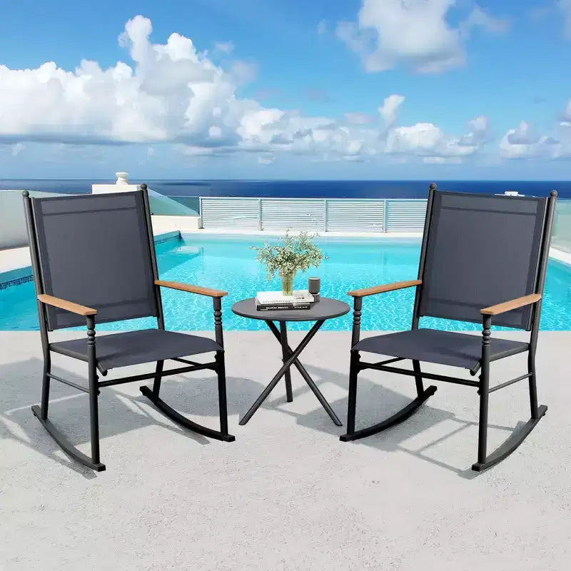 Celebalcony Outdoor Rocking Chairs Set of 2, High Back Patio Rocking Chair Set,Textilene Fabric Outdoor Rocking Chair for Porch,Patio,Balcony