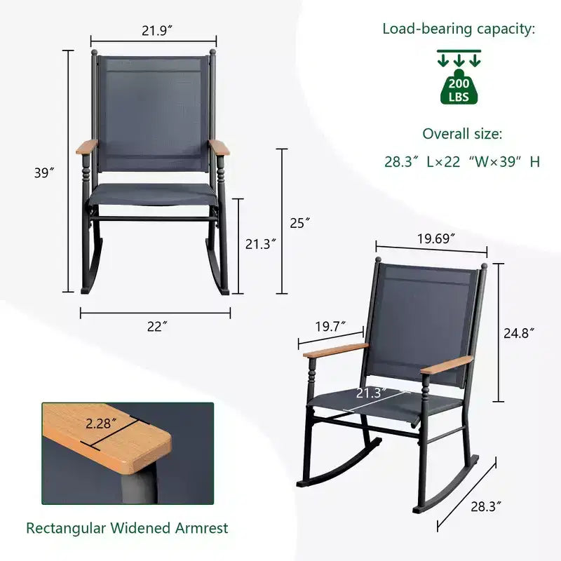 Celebalcony Outdoor Rocking Chairs Set of 2, High Back Patio Rocking Chair Set,Textilene Fabric Outdoor Rocking Chair for Porch,Patio,Balcony
