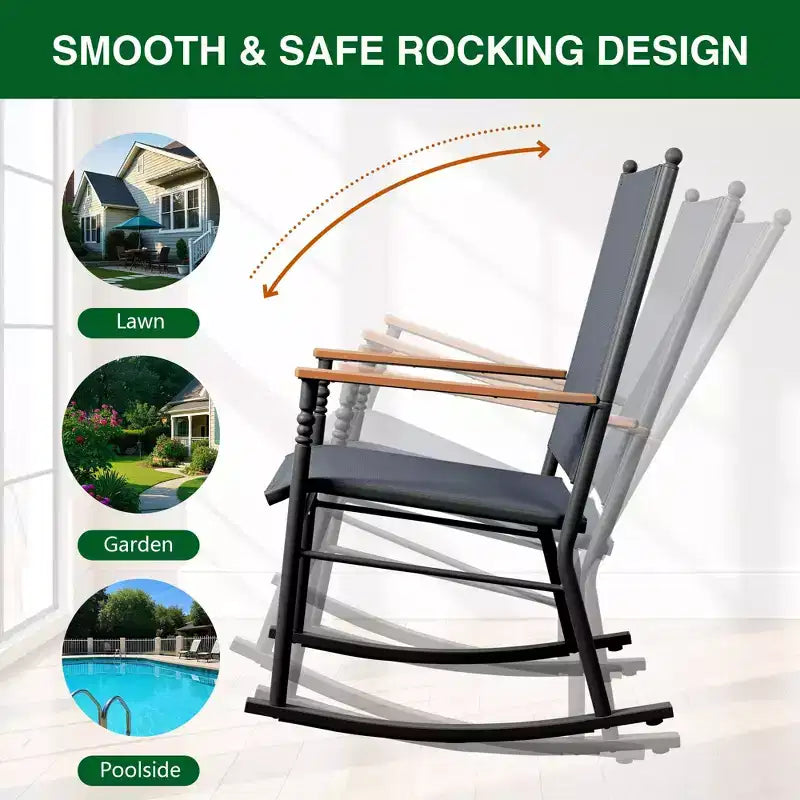 Celebalcony Outdoor Rocking Chairs Set of 2, High Back Patio Rocking Chair Set,Textilene Fabric Outdoor Rocking Chair for Porch,Patio,Balcony
