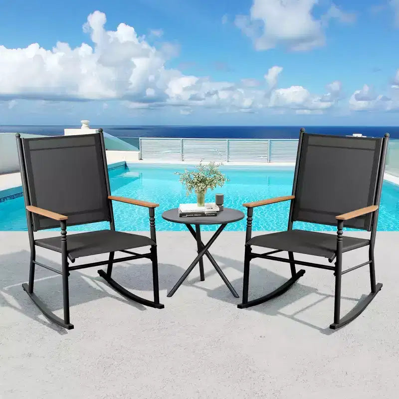 Celebalcony Outdoor Rocking Chairs Set of 2, High Back Patio Rocking Chair Set,Textilene Fabric Outdoor Rocking Chair for Porch,Patio,Balcony