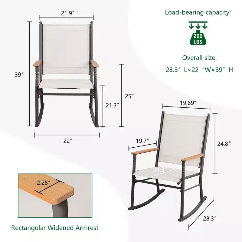 Celebalcony Outdoor Rocking Chairs Set of 2, High Back Patio Rocking Chair Set,Textilene Fabric Outdoor Rocking Chair for Porch,Patio,Balcony