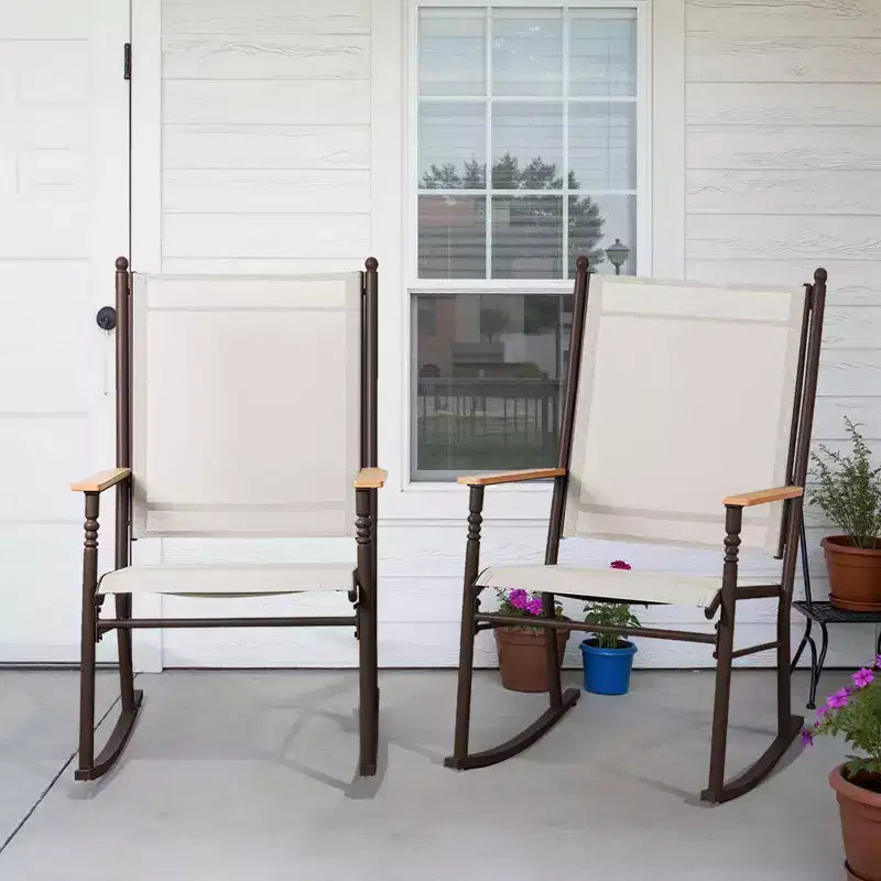 Celebalcony Outdoor Rocking Chairs Set of 2, High Back Patio Rocking Chair Set,Textilene Fabric Outdoor Rocking Chair for Porch,Patio,Balcony