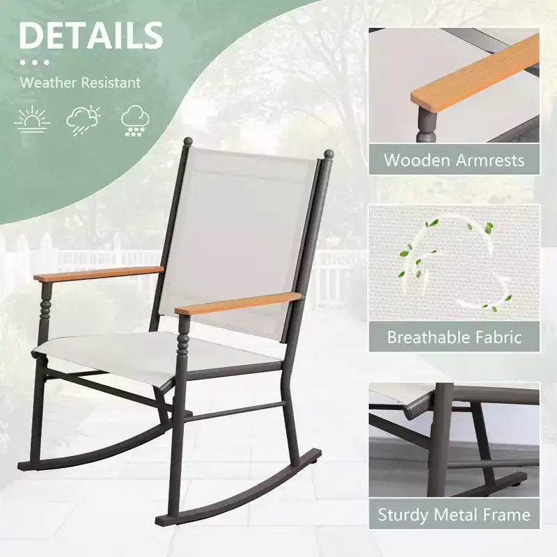 Celebalcony Outdoor Rocking Chairs Set of 2, High Back Patio Rocking Chair Set,Textilene Fabric Outdoor Rocking Chair for Porch,Patio,Balcony
