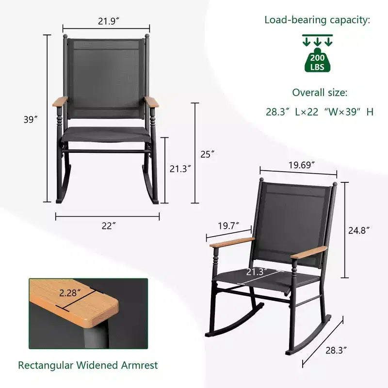 Celebalcony Outdoor Rocking Chairs Set of 2, High Back Patio Rocking Chair Set,Textilene Fabric Outdoor Rocking Chair for Porch,Patio,Balcony