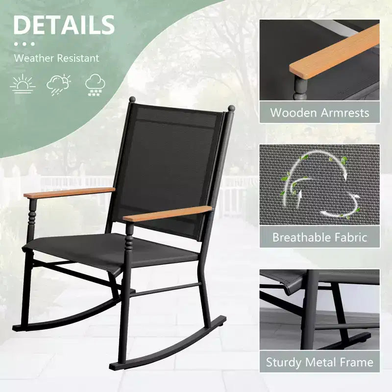 Celebalcony Outdoor Rocking Chairs Set of 2, High Back Patio Rocking Chair Set,Textilene Fabric Outdoor Rocking Chair for Porch,Patio,Balcony