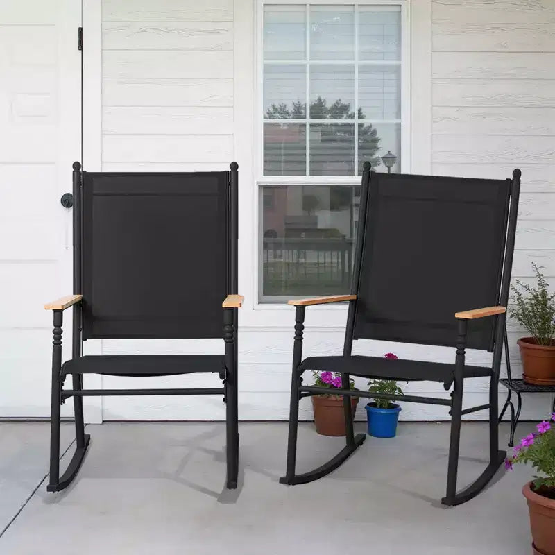 Celebalcony Outdoor Rocking Chairs Set of 2, High Back Patio Rocking Chair Set,Textilene Fabric Outdoor Rocking Chair for Porch,Patio,Balcony