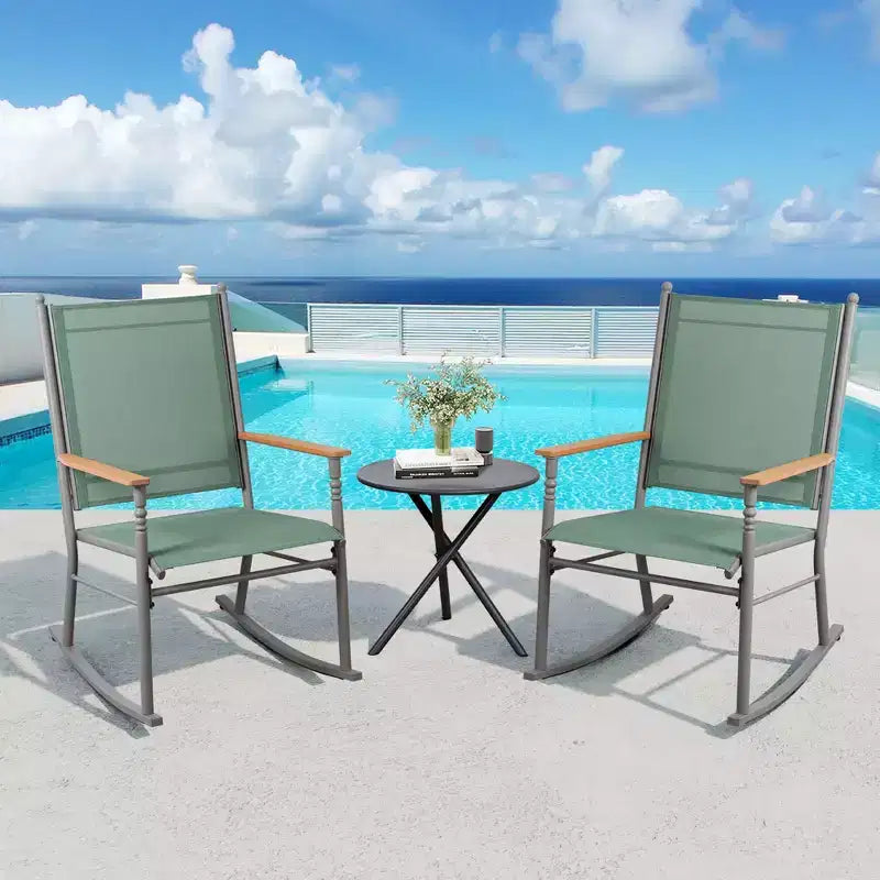 Celebalcony Outdoor Rocking Chairs Set of 2, High Back Patio Rocking Chair Set,Textilene Fabric Outdoor Rocking Chair for Porch,Patio,Balcony