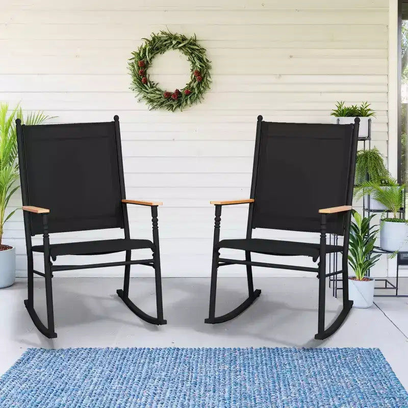 Celebalcony Outdoor Rocking Chairs Set of 2, High Back Patio Rocking Chair Set,Textilene Fabric Outdoor Rocking Chair for Porch,Patio,Balcony