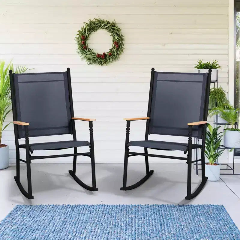 Ensemble de 2 chaises berçantes d'extérieur Celebalcony, ensemble de chaises berçantes de patio à dossier haut, chaise berçante d'extérieur en tissu Textilene pour véranda, patio, balcon