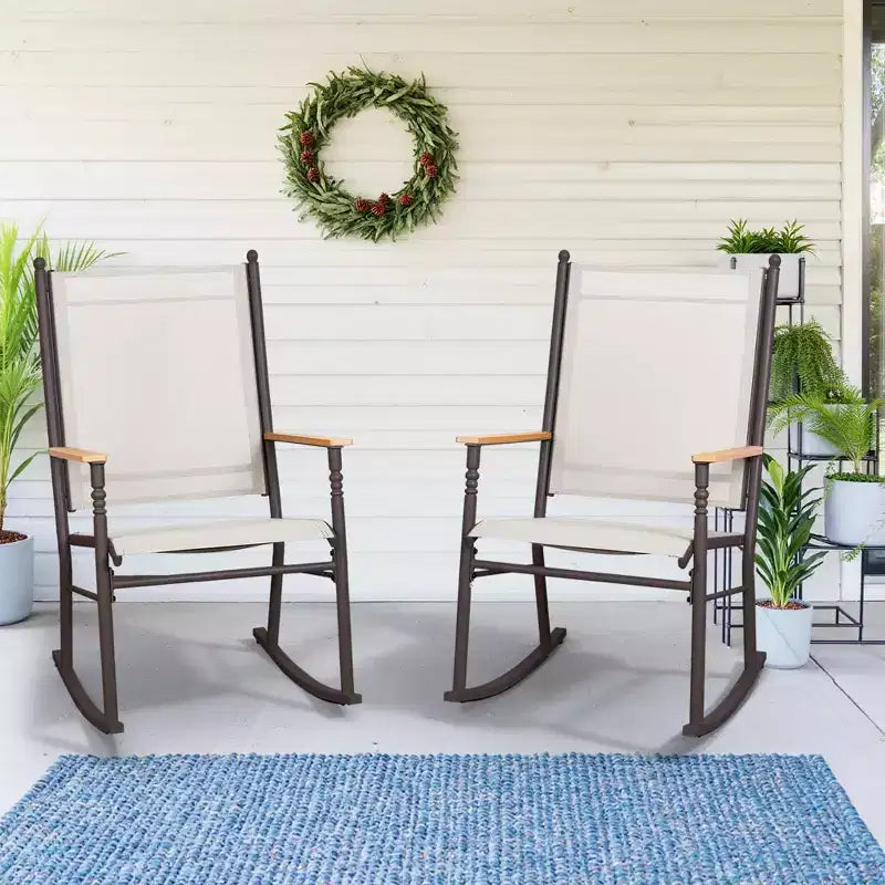 Ensemble de 2 chaises berçantes d'extérieur Celebalcony, ensemble de chaises berçantes de patio à dossier haut, chaise berçante d'extérieur en tissu Textilene pour véranda, patio, balcon