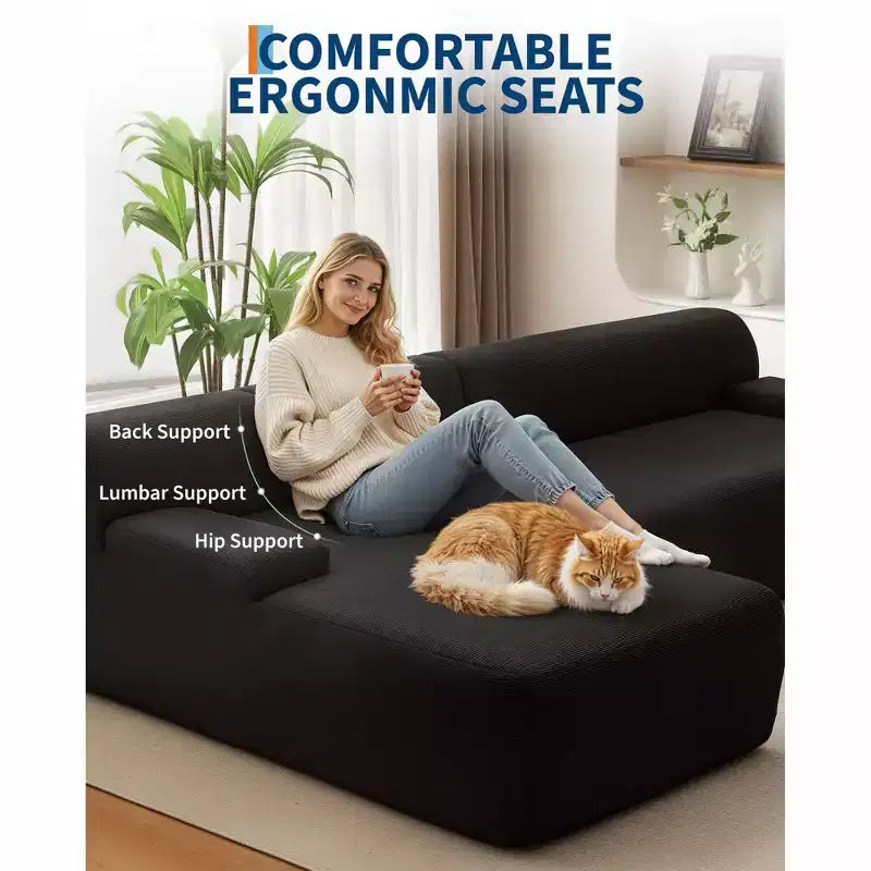 GustoWave 108 Fabric L-Shaped Sectional Couch with Chaise - Soft Fluffy Corduroy Boneless Sofa for Living Room, No Assembly Required