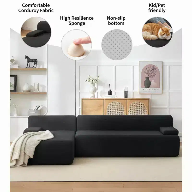 GustoWave 108 Fabric L-Shaped Sectional Couch with Chaise - Soft Fluffy Corduroy Boneless Sofa for Living Room, No Assembly Required