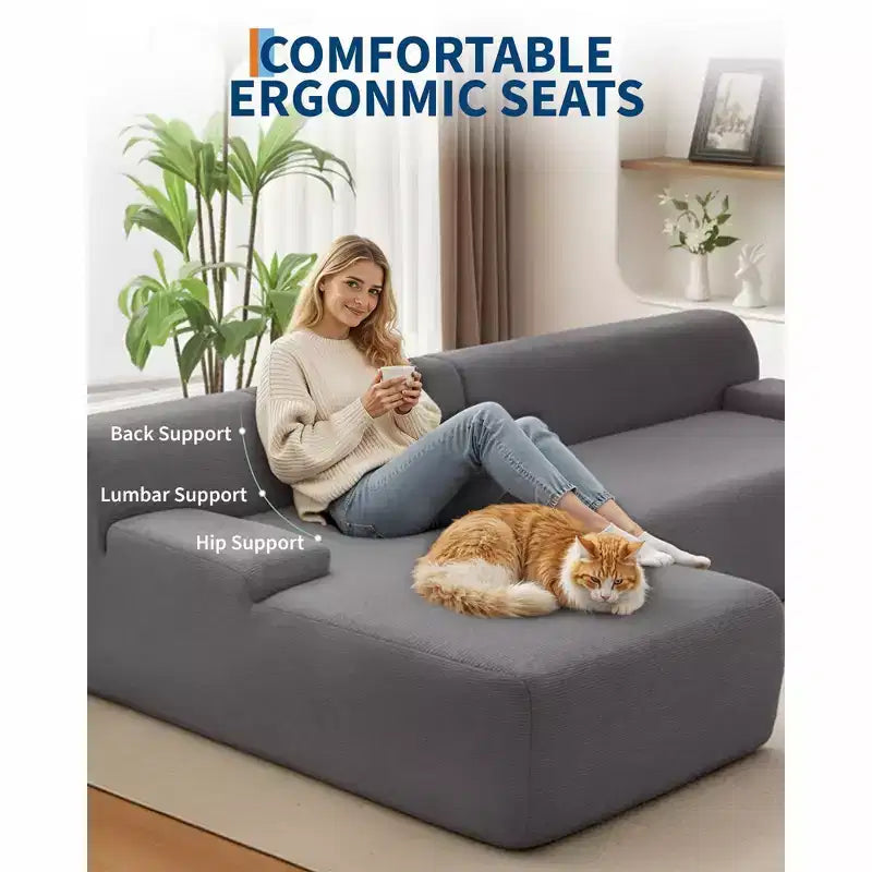 GustoWave 108 Fabric L-Shaped Sectional Couch with Chaise - Soft Fluffy Corduroy Boneless Sofa for Living Room, No Assembly Required