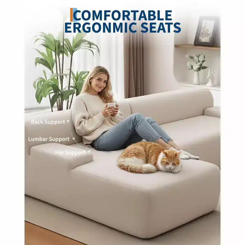 GustoWave 108 Fabric L-Shaped Sectional Couch with Chaise - Soft Fluffy Corduroy Boneless Sofa for Living Room, No Assembly Required
